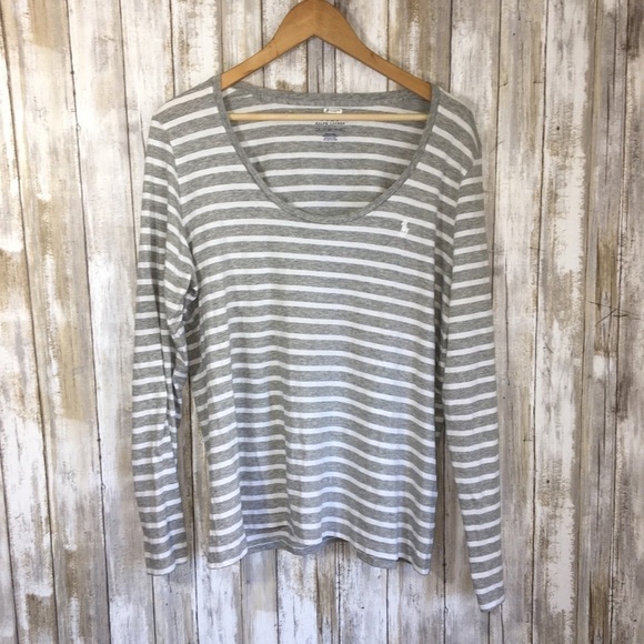 Polo Ralph Lauren Grey Striped Long Sleeve Tee - Picture 1 of 4